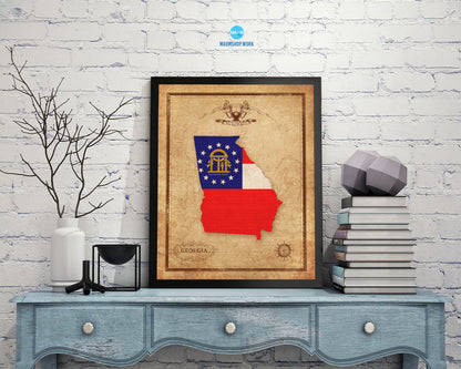 Georgia State Vintage Map Wood Framed Paper Print  Wall Art Decor Gifts