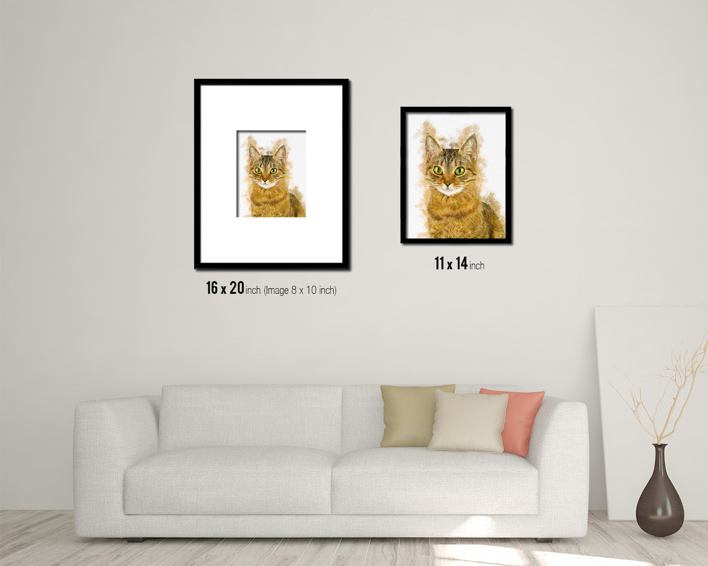 Red Little Cat Kitten Portrait Framed Print Pet Home Decor Custom Watercolor Wall Art Gifts