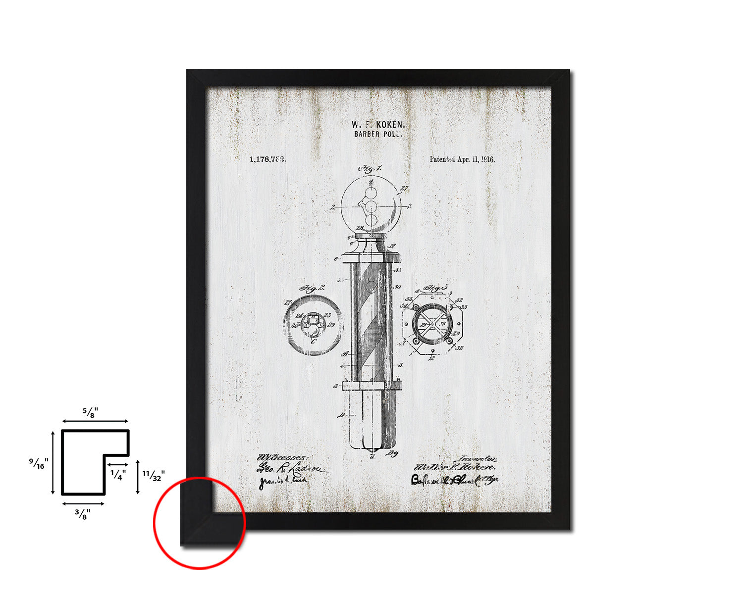Barber's Pole Barbershop Vintage Patent Artwork Black Frame Print Wall Art Decor Gifts