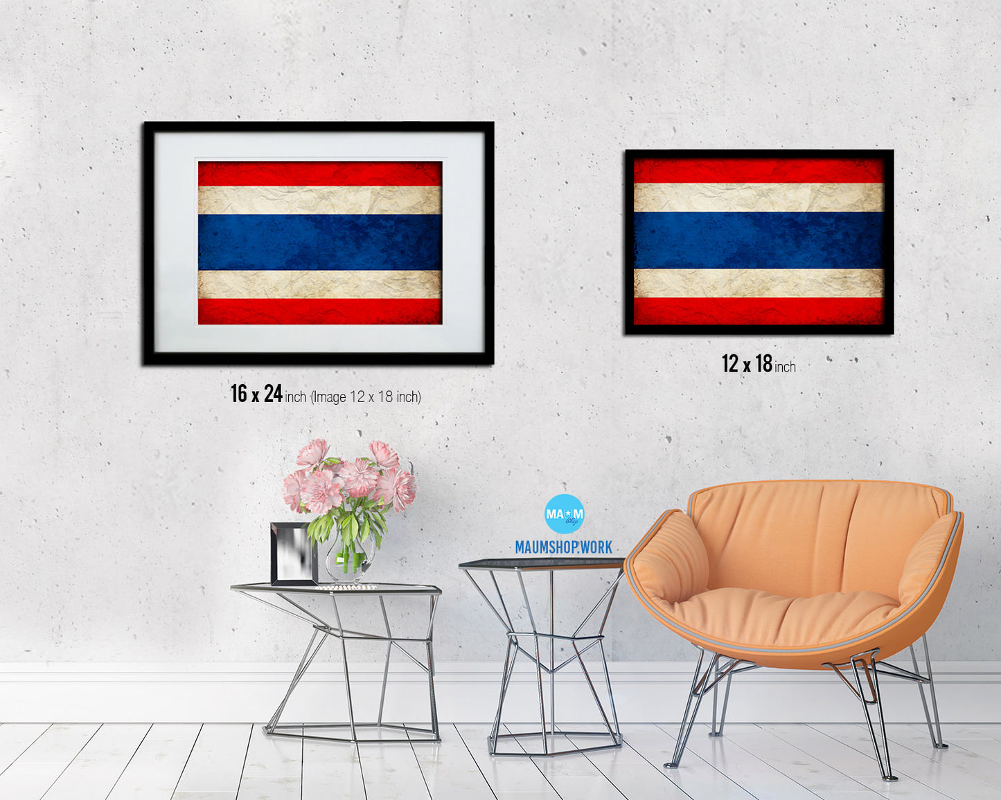 Thailand Country Vintage Flag Wood Framed Print Wall Art Decor Gifts