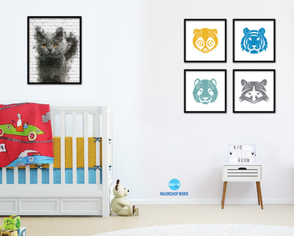 Chartreux 16 months Cat Kitten Portrait Framed Print Pet Home Decor Custom Watercolor Wall Art Gifts