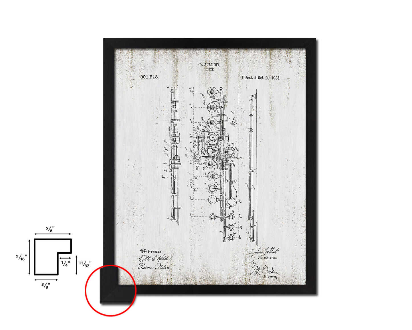 Flute Music Vintage Patent Artwork Black Frame Print Wall Art Decor Gifts