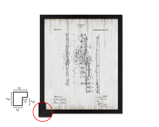 Flute Music Vintage Patent Artwork Black Frame Print Wall Art Decor Gifts