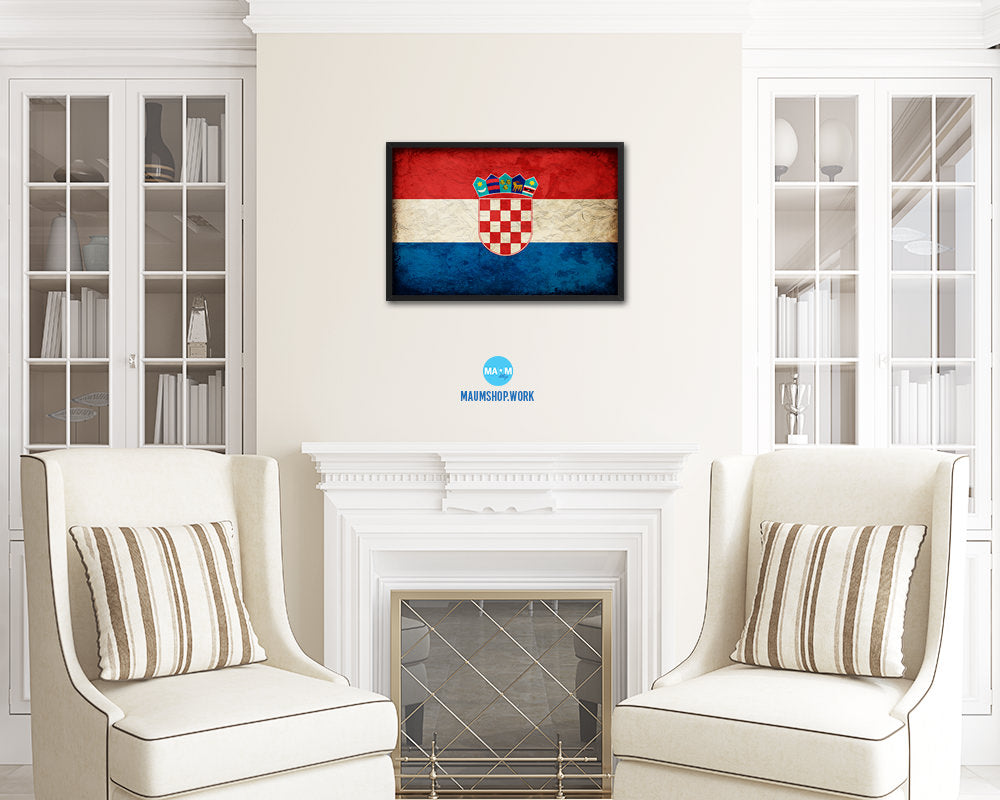 Croatia Country Vintage Flag Wood Framed Print Wall Art Decor Gifts
