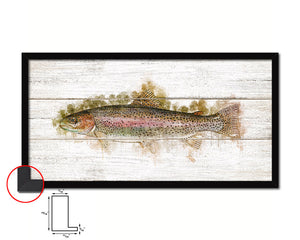 Rainbow Trout Fish Art Wood Framed White Wash Restaurant Sushi Wall Decor Gifts, 10" x 20"