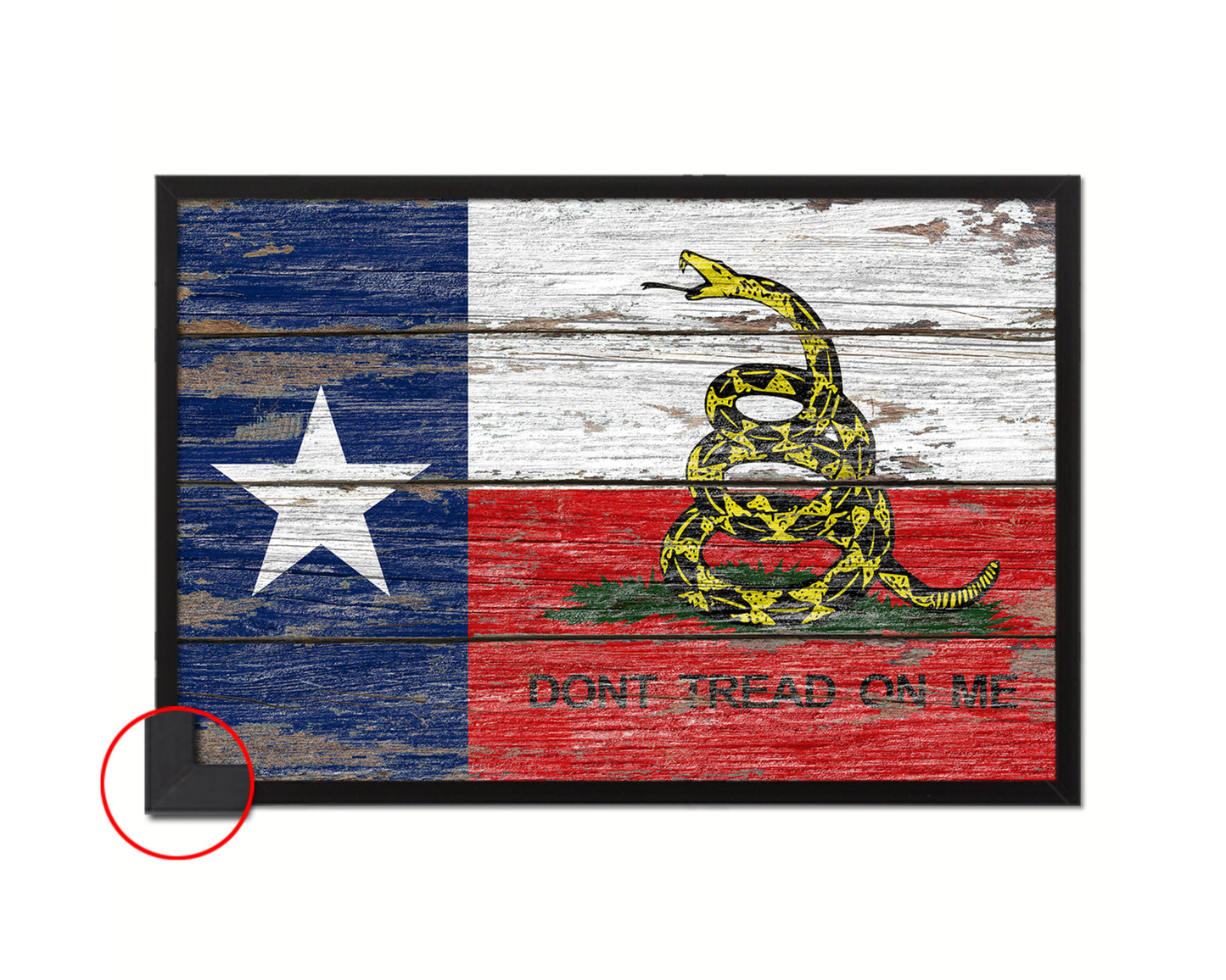 Gadsden Don't Tread On Me Texas State Wood Rustic Flag Framed Print Art
