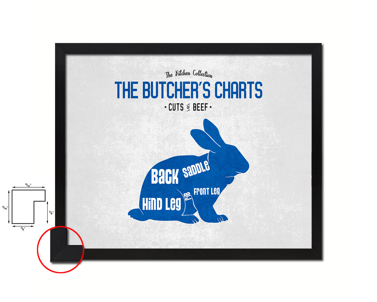 Rabbit  Meat Cuts Butchers Chart Wood Framed Paper Print Home Decor Wall Art Gifts