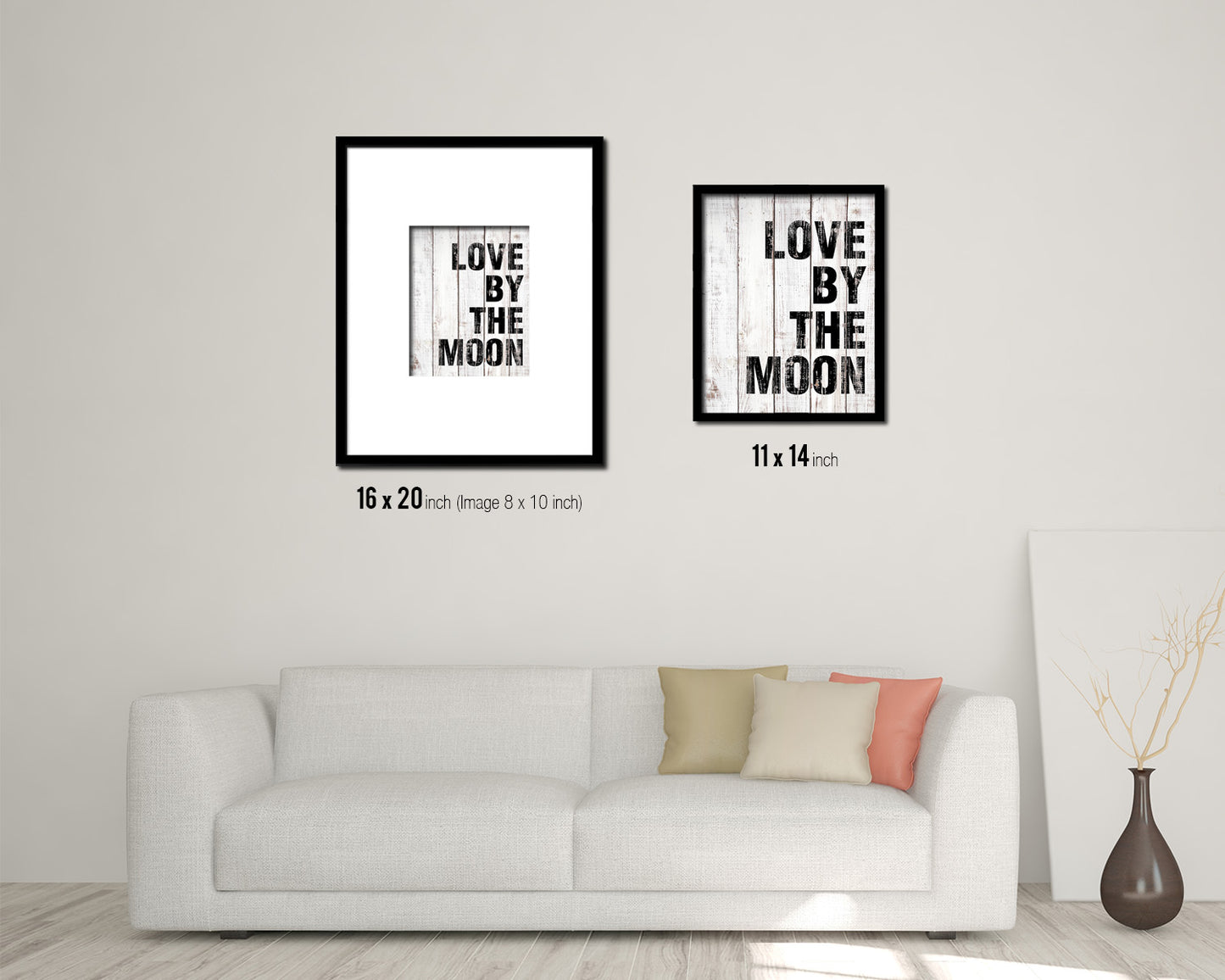 Love by the moon White Wash Quote Framed Print Wall Decor Art