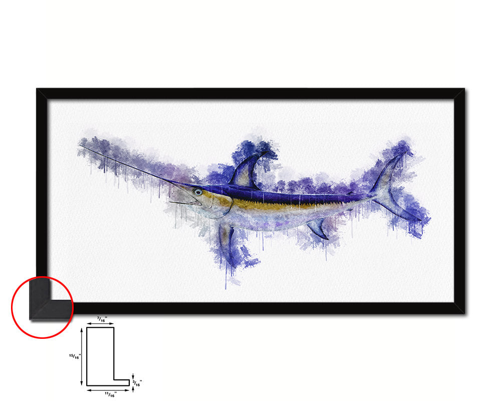 Sword Fish Art Wood Frame Modern Restaurant Sushi Wall Decor Gifts, 10" x 20"