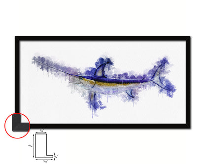 Sword Fish Art Wood Frame Modern Restaurant Sushi Wall Decor Gifts, 10" x 20"