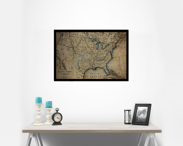 United States Vintage Map Framed Print Art Wall Decor Gifts