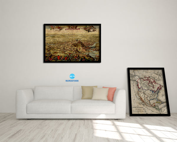 Mountain Fortress Siege Atlas Fortifications Battle Historical Map Framed Print Art Wall Decor Gifts