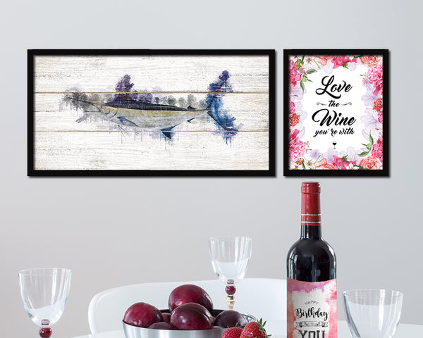 Black Marlin Fish Art Wood Framed White Wash Restaurant Sushi Wall Decor Gifts, 10" x 20"