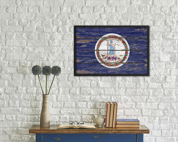 Virginia State Rustic Flag Wood Framed Paper Prints Wall Art Decor Gifts
