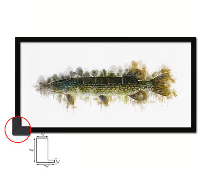 Pike Fish Art Wood Frame Modern Restaurant Sushi Wall Decor Gifts, 10" x 20"