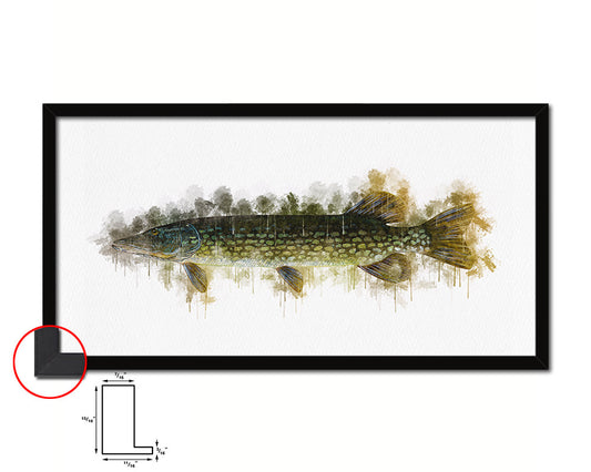 Pike Fish Art Wood Frame Modern Restaurant Sushi Wall Decor Gifts, 10" x 20"