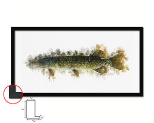 Pike Fish Art Wood Frame Modern Restaurant Sushi Wall Decor Gifts, 10" x 20"