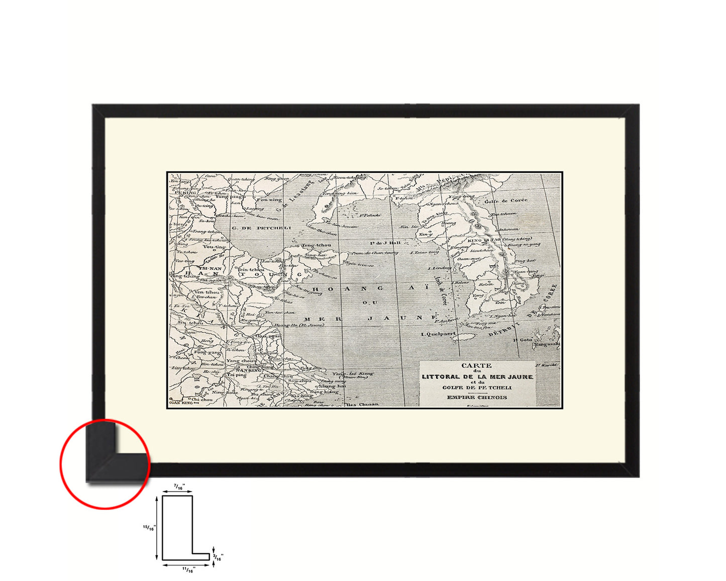 Yellow Sea Coast Erhard Bonaparte Paris 1864 Old Map Framed Print Art Wall Decor Gifts