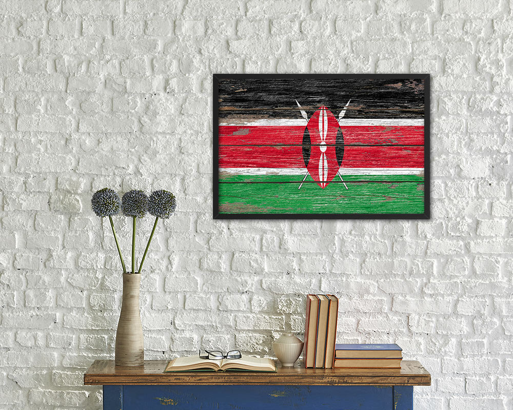 Kenya Country Wood Rustic National Flag Wood Framed Print Wall Art Decor Gifts