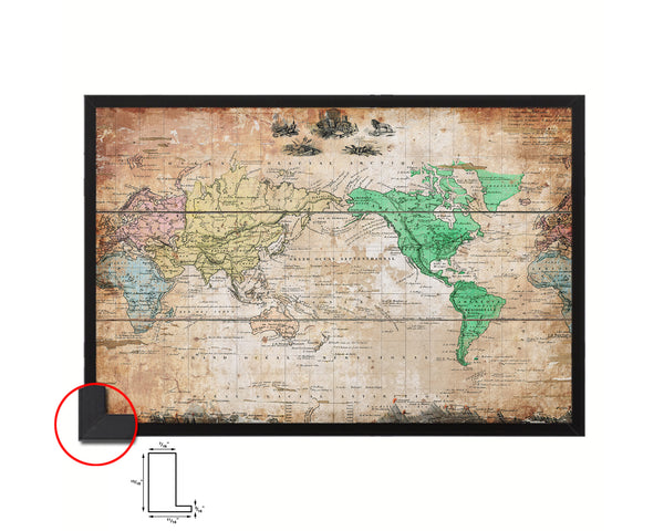 World 1875 Antique Map Framed Print Art Wall Decor Gifts