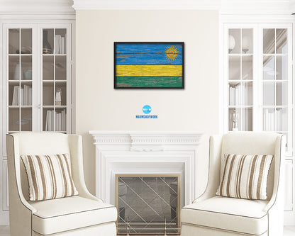 Rwanda Country Wood Rustic National Flag Wood Framed Print Wall Art Decor Gifts