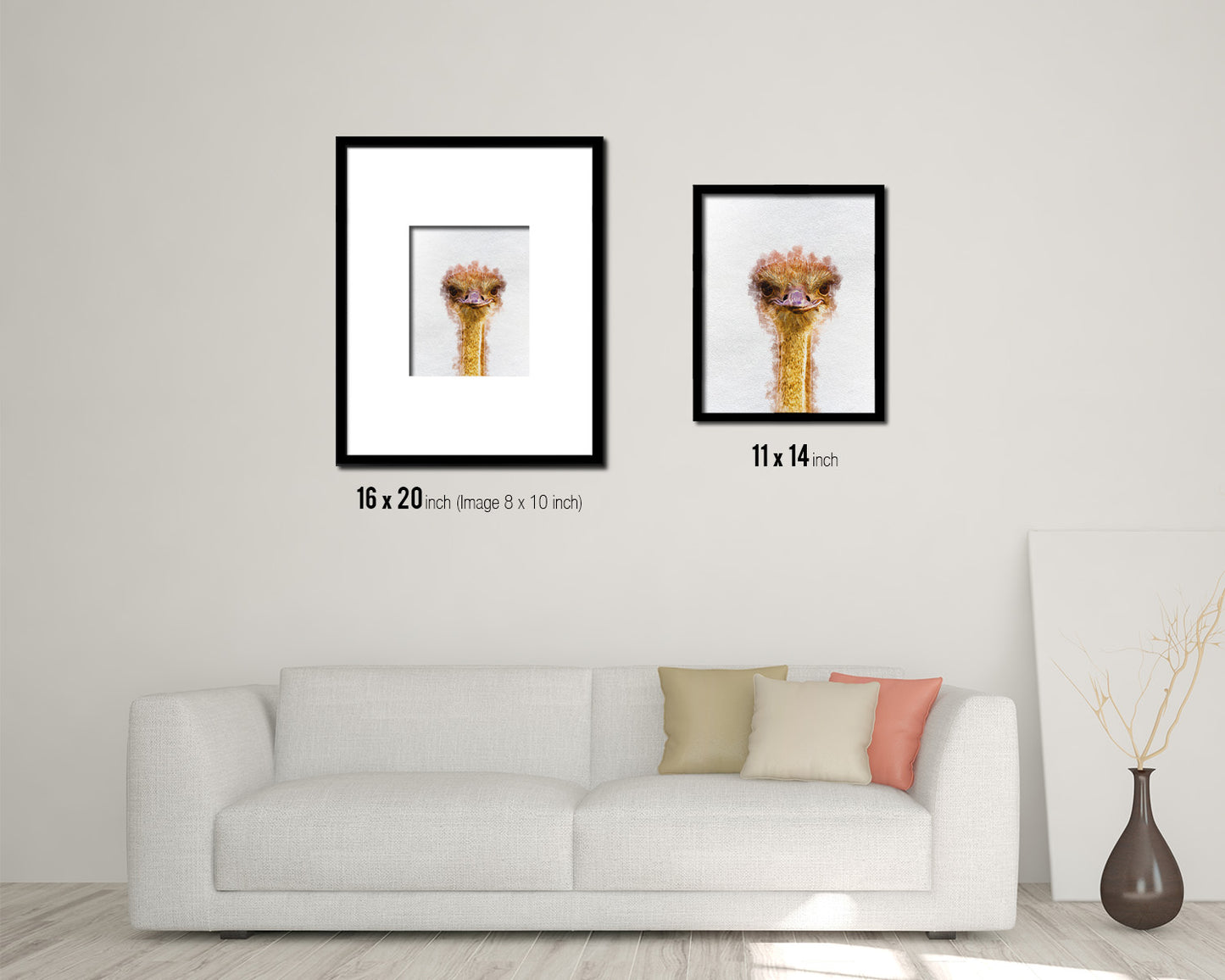 Ostrich Animal Painting Print Framed Art Home Wall Decor Gifts
