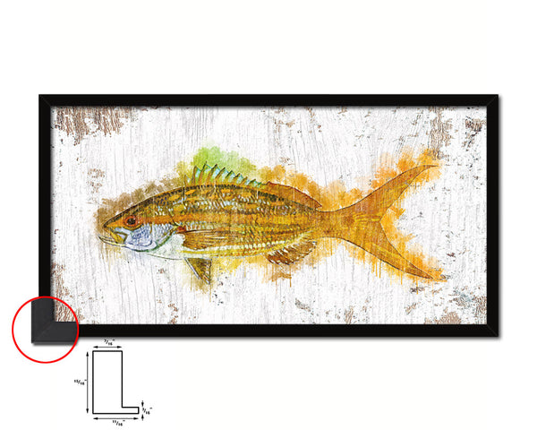 Yellowtail Snapper Fish Art Wood Frame Shabby Chic Restaurant Sushi Wall Decor Gifts, 10" x 20"