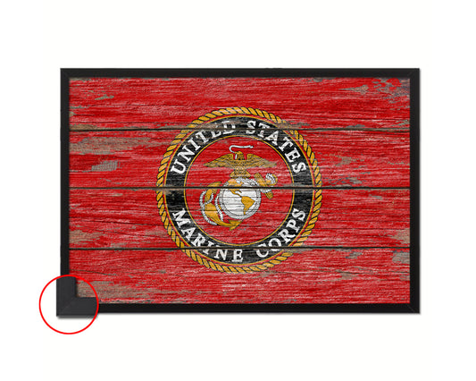 US Marine Corps Emblem Wood Rustic Flag Wood Framed Print Wall Art Decor Gifts