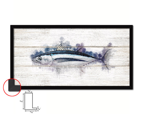 Albacore Tuna Fish Art Wood Framed White Wash Restaurant Sushi Wall Decor Gifts, 10" x 20"