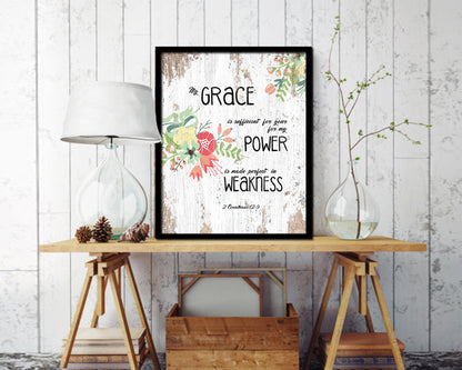 My Grace is sufficient for your for my Power Quote Framed Print Home Decor Wall Art Gifts