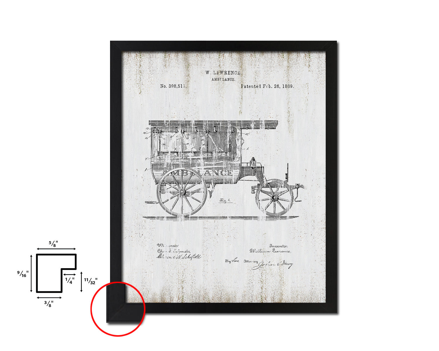 Ambulance Doctor Vintage Patent Artwork Black Frame Print Wall Art Decor Gifts