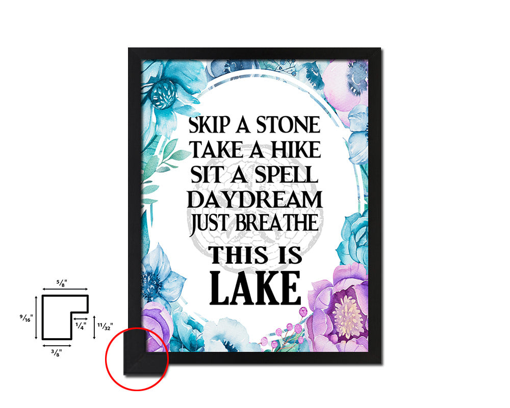 Skip a stone take a hike Quote Boho Flower Framed Print Wall Decor Art