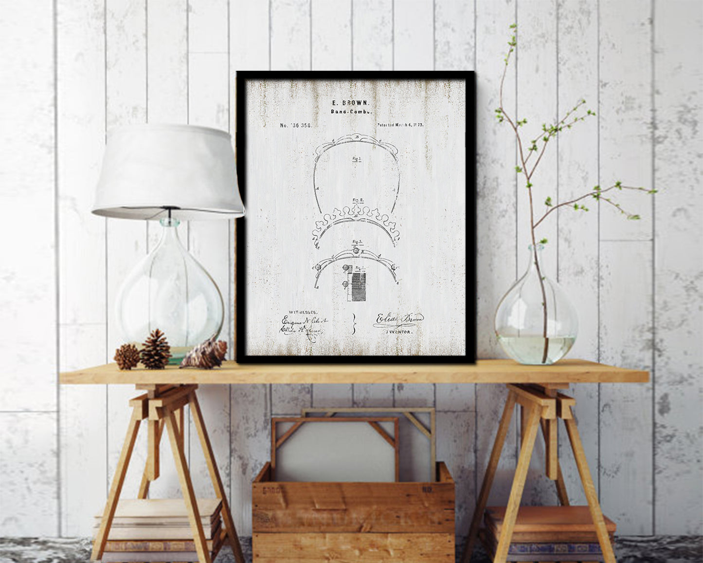High Back Comb Barbershop Vintage Patent Artwork Black Frame Print Wall Art Decor Gifts