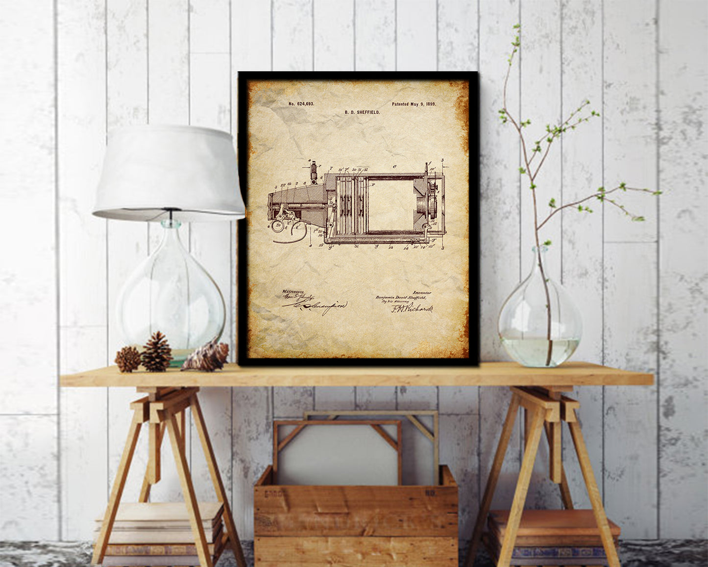 Photographic Camera Vintage Patent Artwork Walnut Frame Print Wall Art Decor Gifts