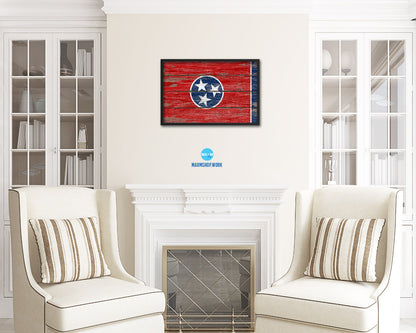 Tennessee State Rustic Flag Wood Framed Paper Prints Wall Art Decor Gifts