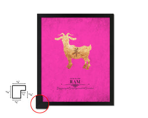Ram Chinese Zodiac Character Black Framed Art Paper Print Wall Art Decor Gifts, Pink