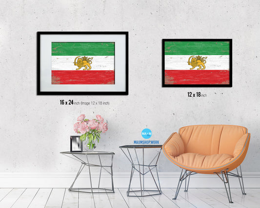 Iran Shabby Chic Country Flag Wood Framed Print Wall Art Decor Gifts