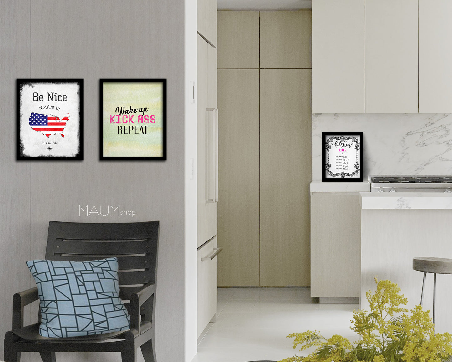 Wake up Kick ass Repeat Quote Framed Print Wall Decor Art Gifts