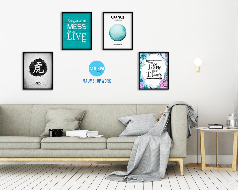 Sorry about the mess but we live here Quote Saying Framed Print Home Decor Wall Art Gifts
