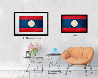 Laos Country Vintage Flag Wood Framed Print Wall Art Decor Gifts