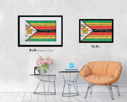 Zimbabwe Country Wood Rustic National Flag Wood Framed Print Wall Art Decor Gifts