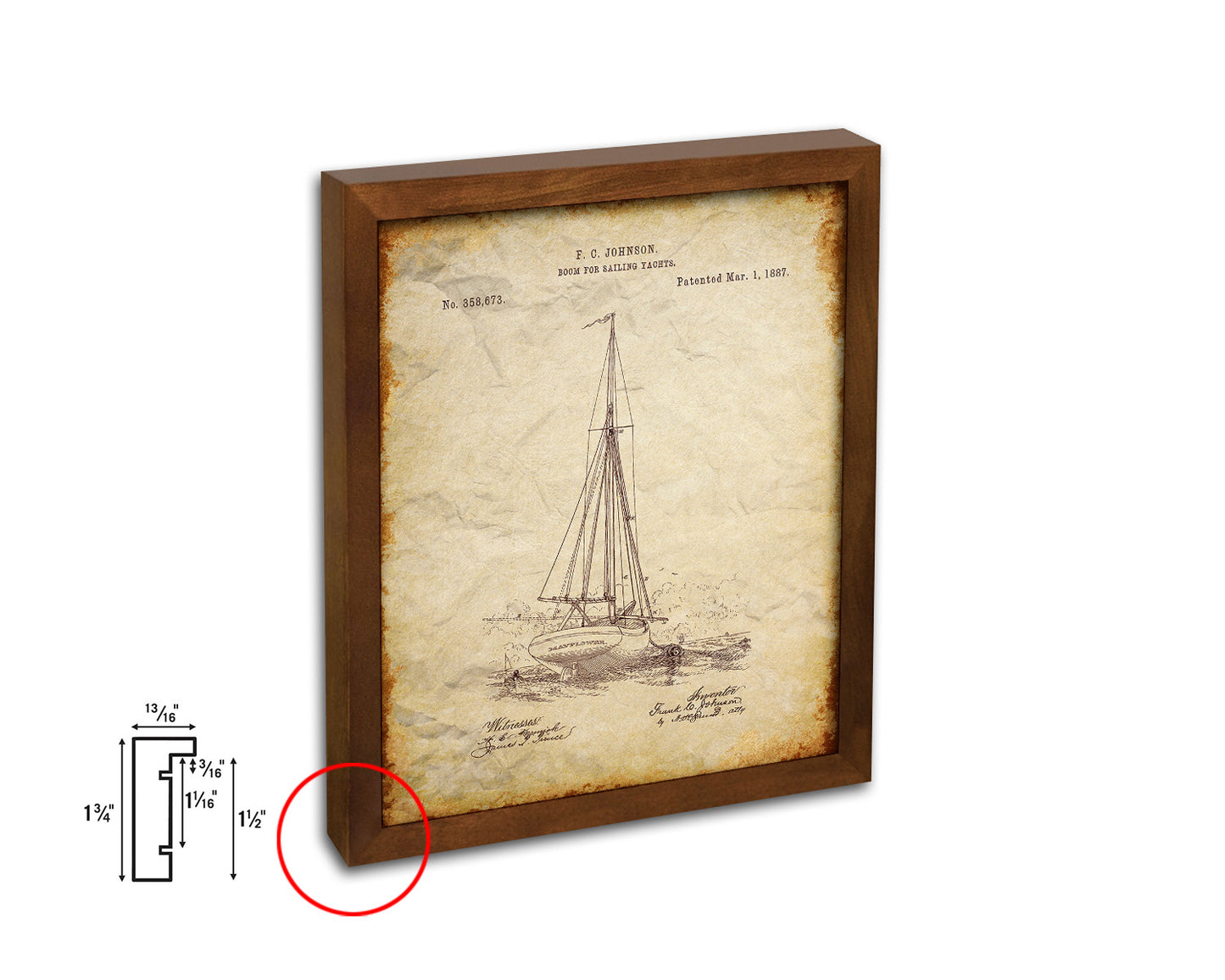 Sailboat Nautical Vintage Patent Artwork Walnut Frame Gifts