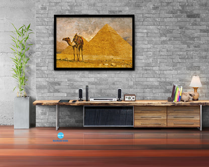 Colorful Saddled Tourist Camel front Pyramids, Giza, Cairo, Europe, Egypt, Landmark