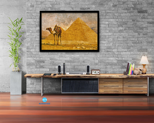 Colorful Saddled Tourist Camel front Pyramids, Giza, Cairo, Europe, Egypt, Landmark