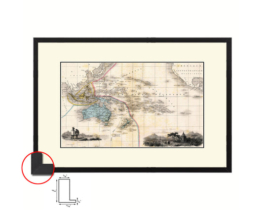 Australia New Zealand Oceania Cruises Old Map Framed Print Art Wall Decor Gifts