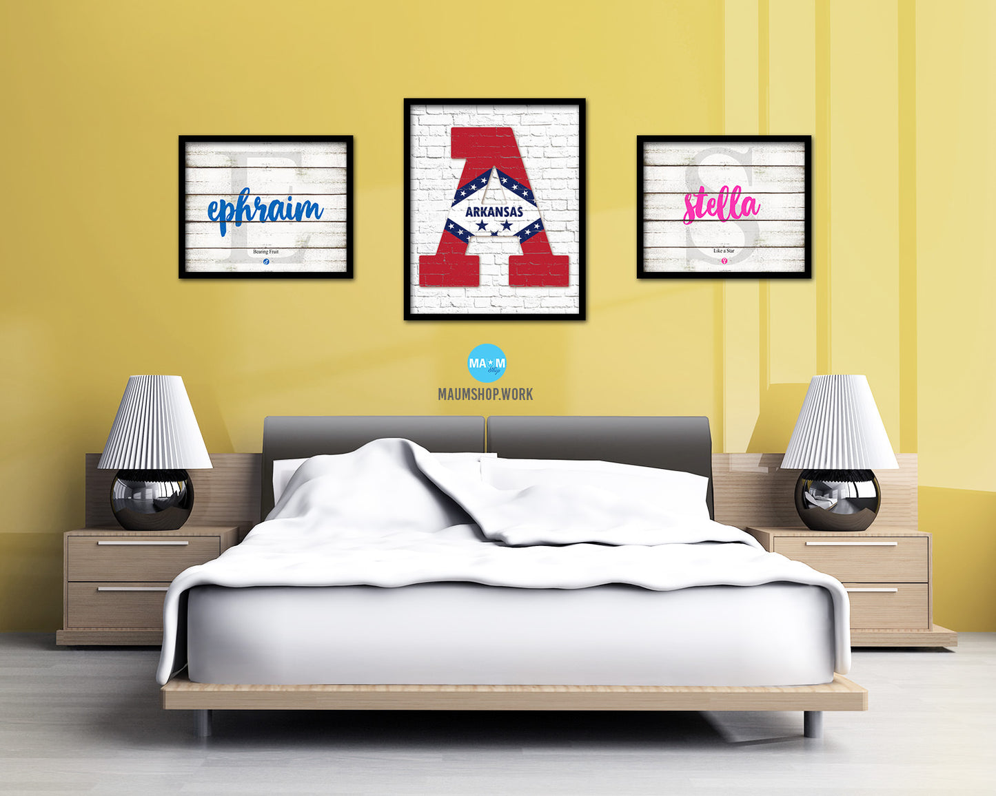 Arkansas State Initial Flag Wood Framed Paper Print Decor Wall Art Gifts, Brick