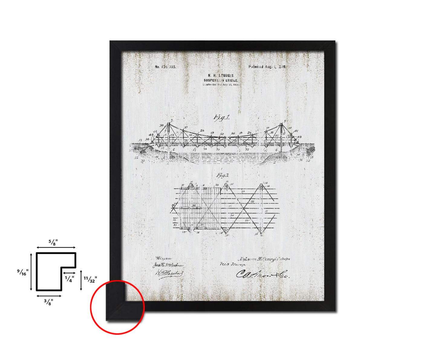 Suspension Bridge Vintage Patent Artwork Black Frame Print Wall Art Decor Gifts