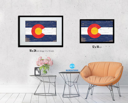 Colorado State Shabby Chic Flag Wood Framed Paper Print  Wall Art Decor Gifts