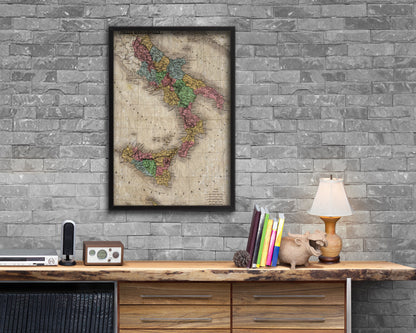 South Italy Historical Map Wood Framed Print Art Wall Decor Gifts