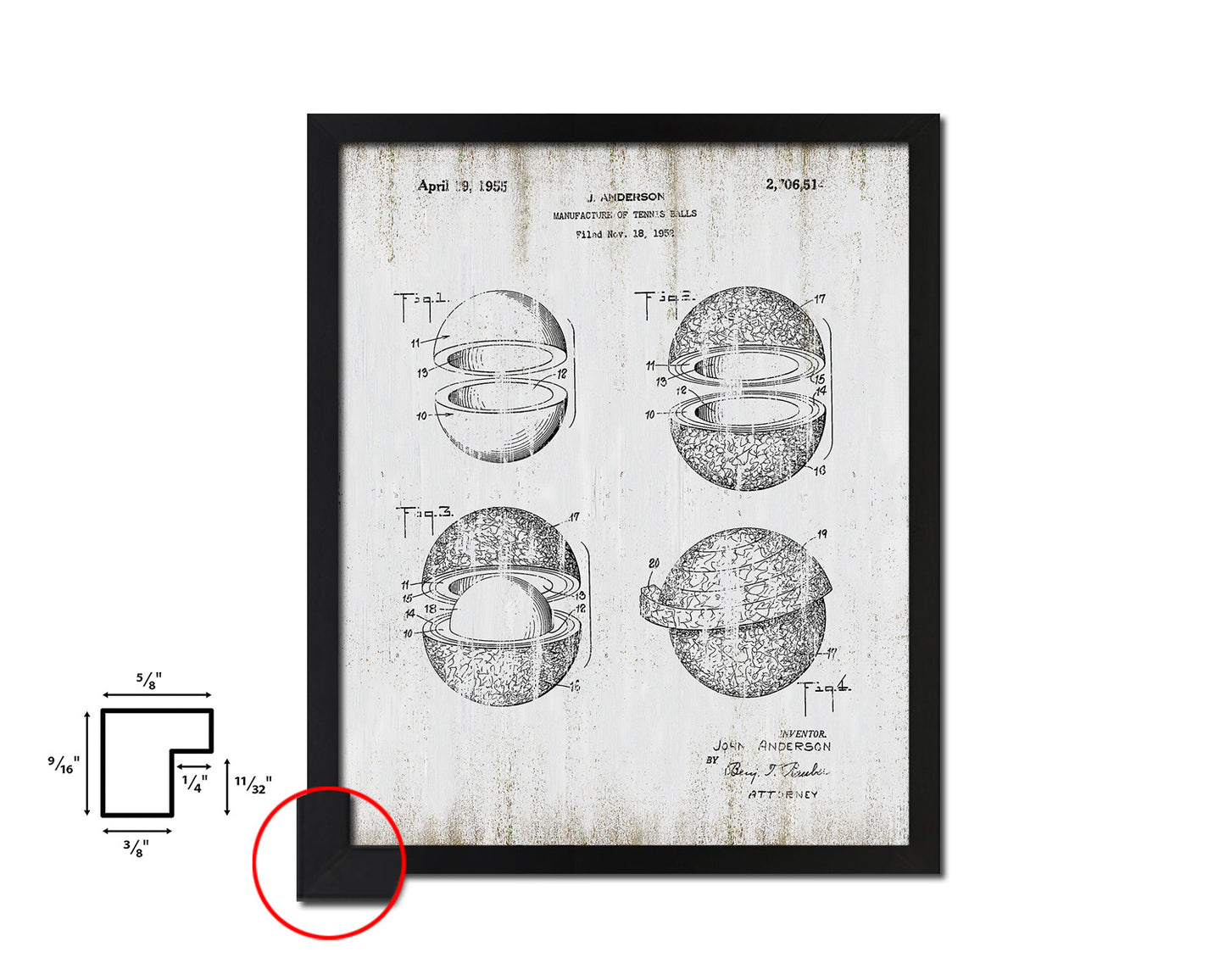 Tennis Ball Sports Vintage Patent Artwork Black Frame Print Gifts